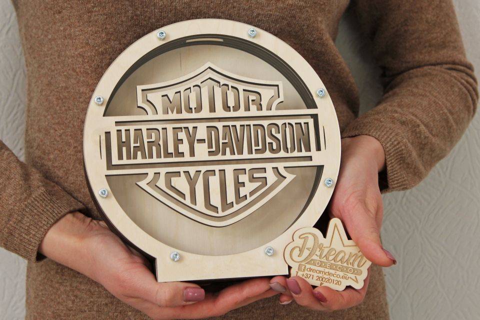 Krājkase apaļa ar HARLEY DAVIDSON automašīnas logotipu