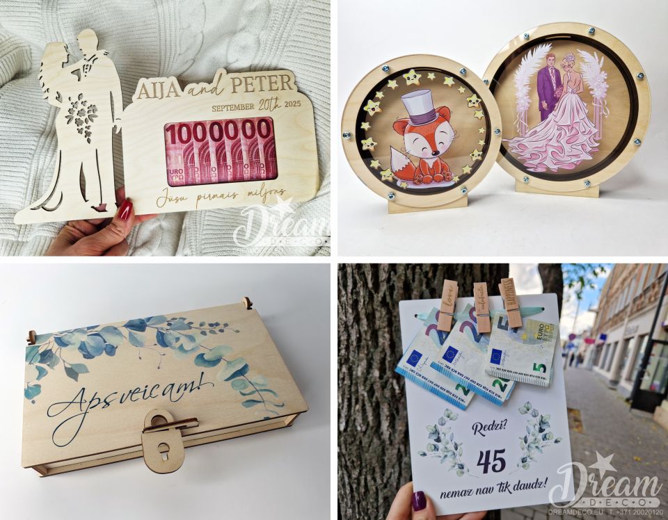 Krājkases, kastītes un "miljoni" naudas dāvanai