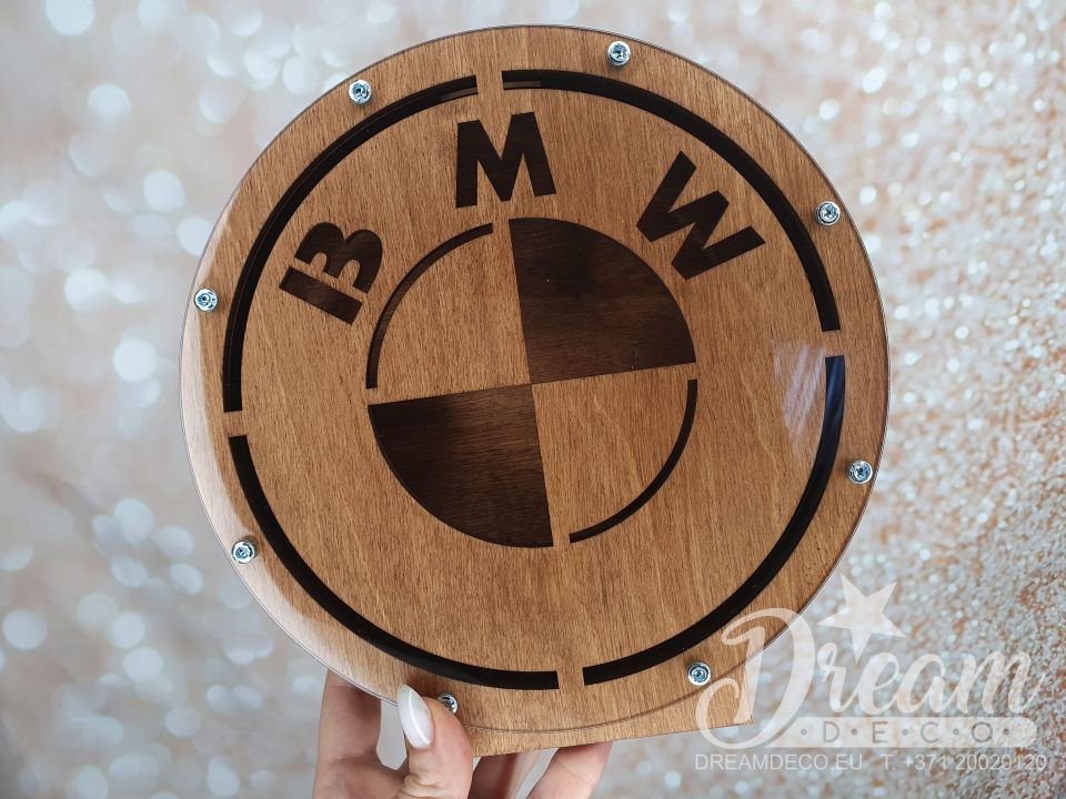Krājkase apaļa ar tonēšanu ar BMW automašīnas logotipu