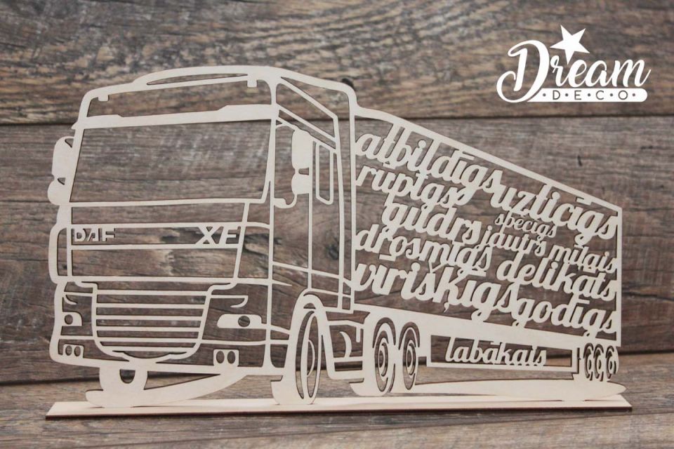 Cirsts dekors uz statīva auto Truck DAF LV ar patīkamiem vārdiem vīriešiem