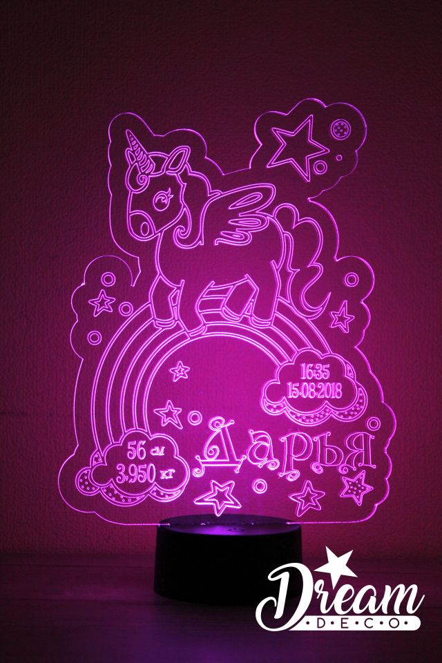 Personalizēta nakts lampa LED RGB UNICORN