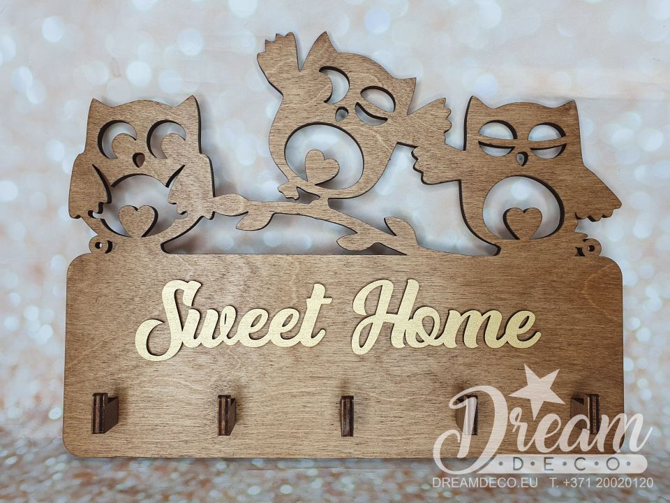Ключница с тремя совами  и надписью "Sweet Home"
