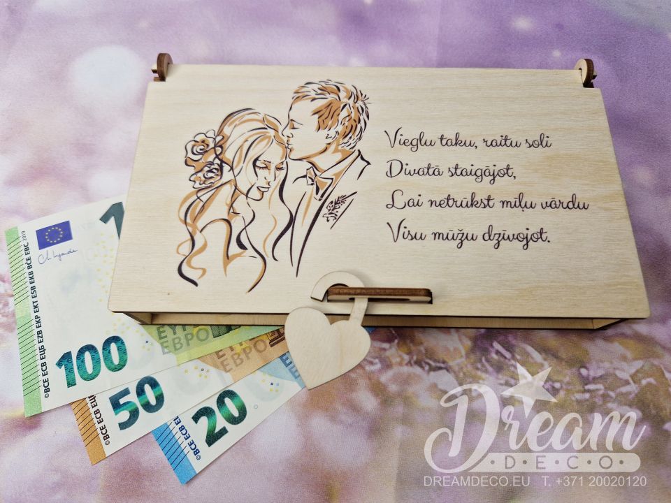 Деревянная шкатулка для денежного подарка в день свадьбы