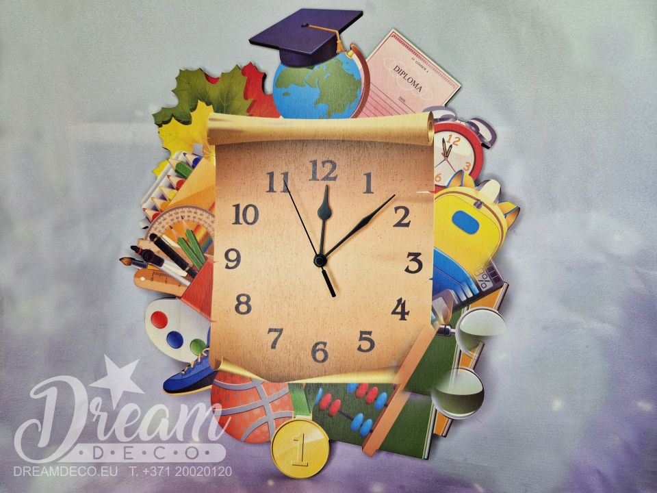 Настенные часы - свиток со школьной тематикой в подарок учителю