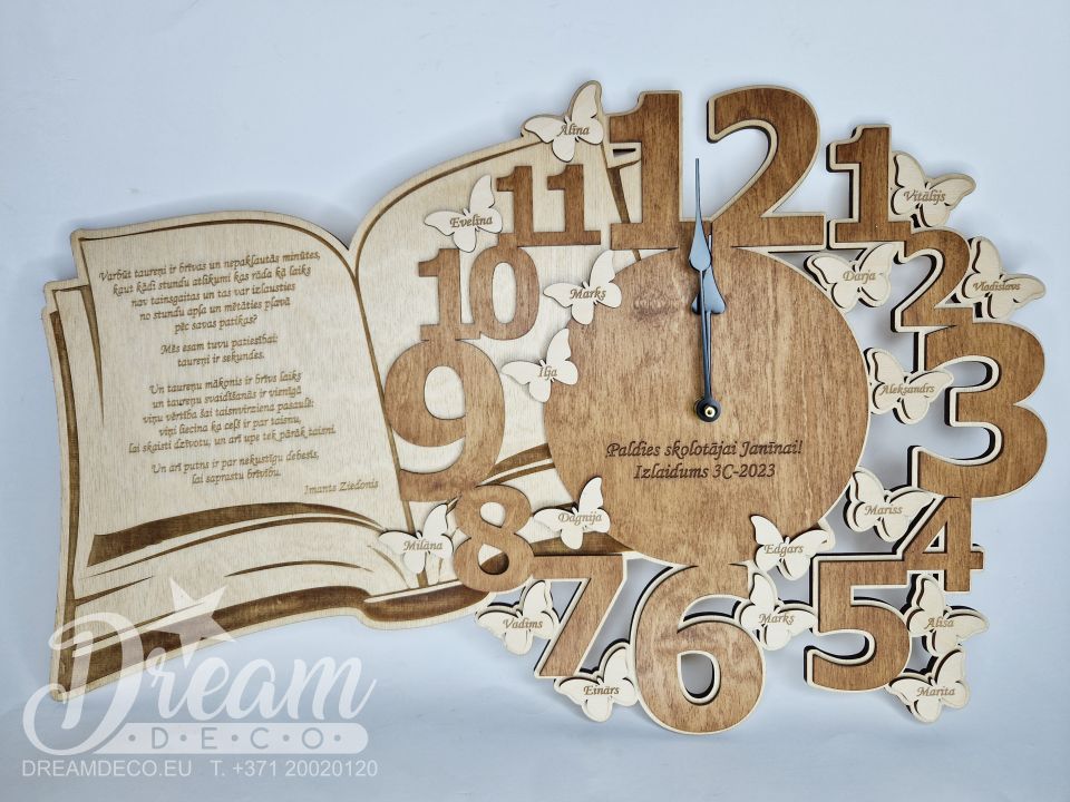 Часы в подарок учителю с именами выпускников и персональной гравированной надписью