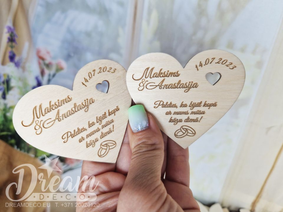 Магнитики в форме сердечка на свадьбу с именами гостей и благодарностью