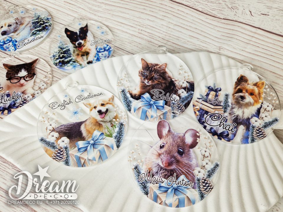 Ёлочные игрушки с фото вашего питомца из оргстекла