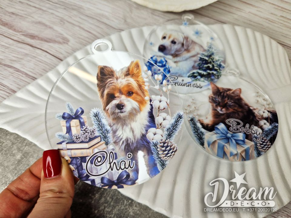 Ёлочные игрушки с фото вашего питомца из оргстекла