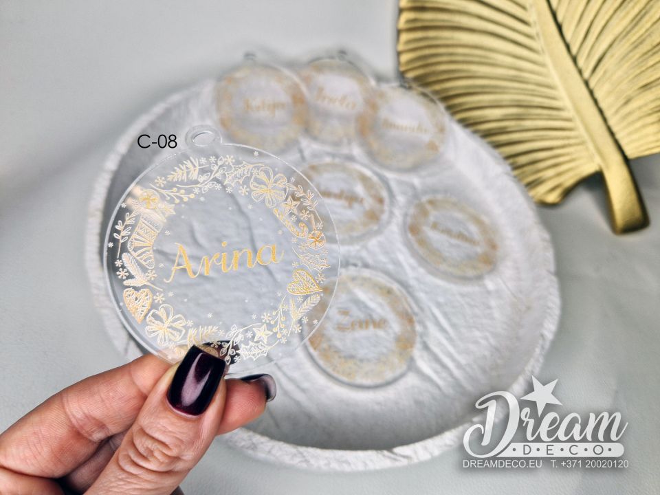 Именные ёлочные игрушки с печатью из оргстекла С-08