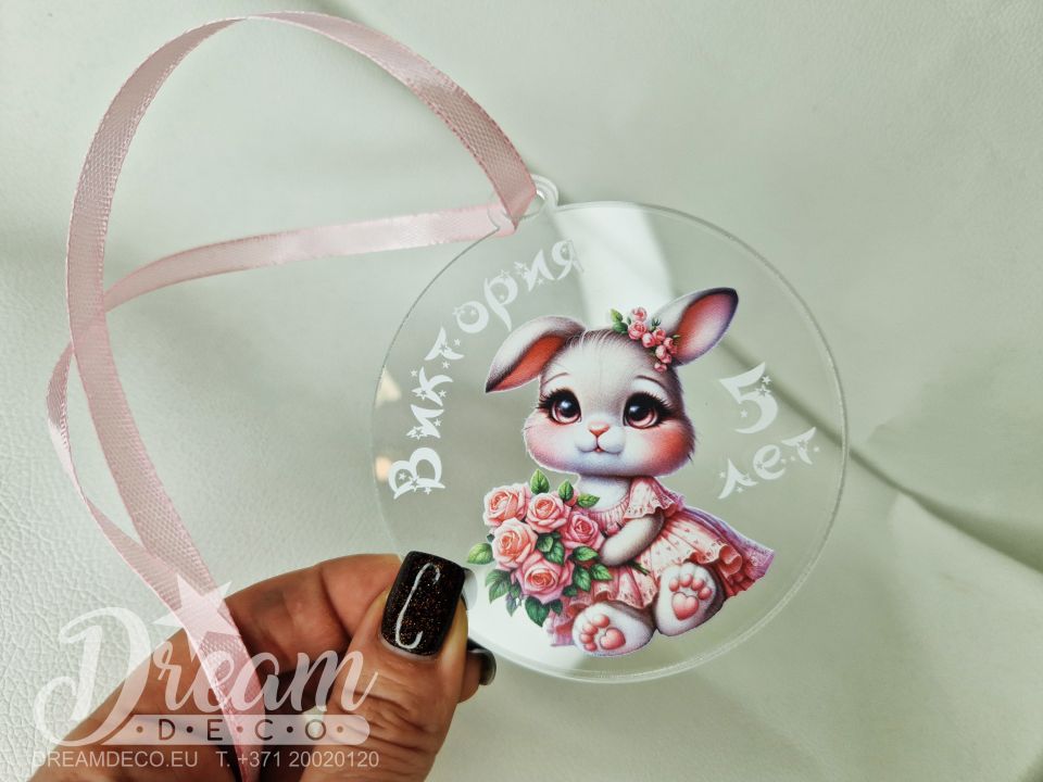 Personalizēta bērnu medaļa ar zaķīti dzimšanas dienai